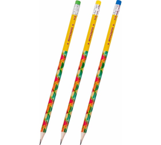 Изображение товара Чернографитный карандаш ЮНЛАНДИЯ Калейдоскоп 1 шт, HB, корпус ассорти, с цветным ластиком 181592