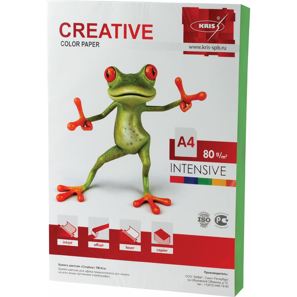 Изображение товара Цветная бумага CREATIVE color, формат A4, 80 г/м², зеленая, 100 листов