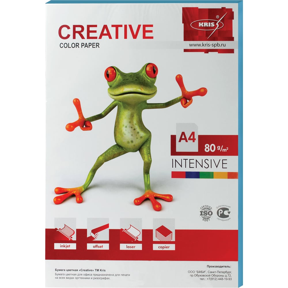 Изображение товара Цветная бумага CREATIVE color, А4, 80 г/м2, 100 листов, интенсив, голубая Биpr-100г 110507