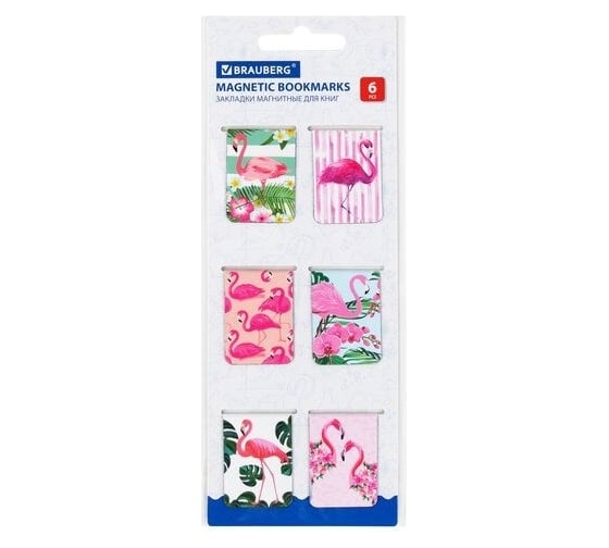 Изображение товара Магнитные закладки для книг BRAUBERG Flamingo набор 6 шт, 35x25 мм 113165