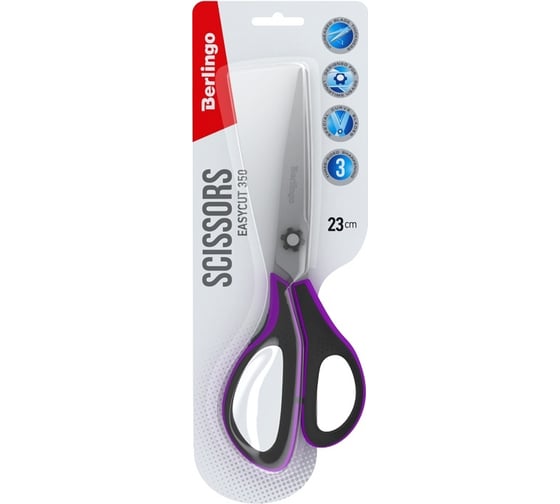 Изображение товара Ножницы Berlingo Easycut 350 23 см, ассорти, эргономичные ручки, мягкие вставки, европодвес DNn_23035