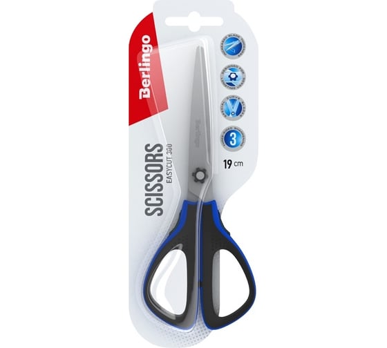 Изображение товара Ножницы Berlingo Easycut 300 19 см, ассорти, мягкие вставки, европодвес DNn_19035