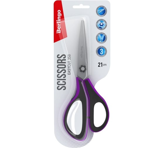Изображение товара Ножницы Berlingo Easycut 350 21 см, ассорти, эргономичные ручки, мягкие вставки, европодвес DNn_21035