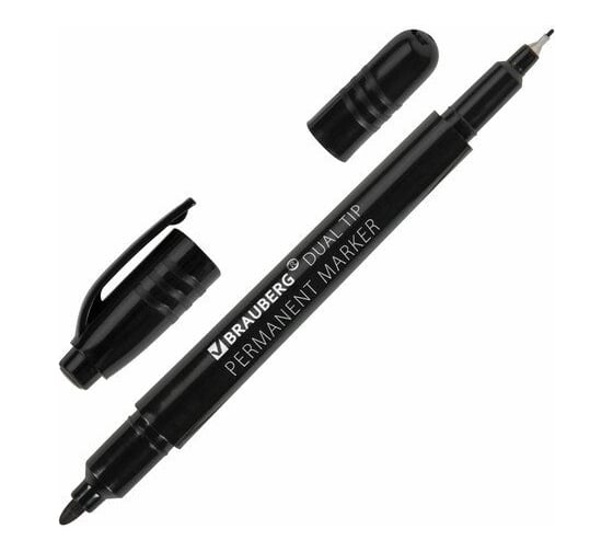 Изображение товара Перманентный двусторонний маркер BRAUBERG DUO черный, наконечники 0.7/1 мм 152210