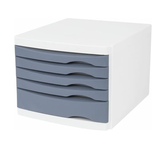 Изображение товара Бокс BRAUBERG Office-Expert с 5 выдвижными лотками, корпус светлый, лотки серые, 235x300x355 мм 238045