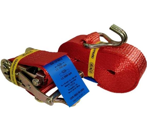 Изображение товара Стяжной ремень UVE 1,0/2,0 тн, 6 метров, 50 мм, укороченная трещотка RS2-50-2000-6