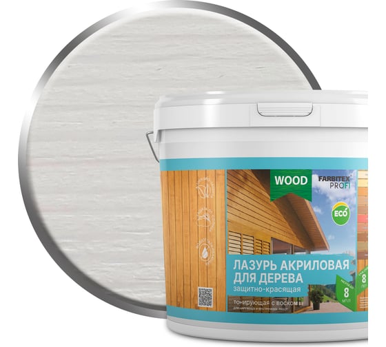 Изображение товара Акриловая лазурь FARBITEX (для дерева; защитно-красящая; белый; 5 л) 4300011185