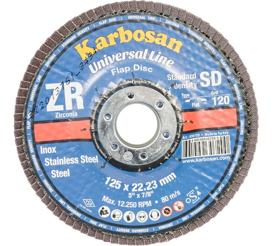 Изображение товара Круг лепестковый торцевой, прямой, цирконат 65% 125х22.2 мм, P-120 ABRAFORM AF-FLAP-FT-125-P120-ZR65