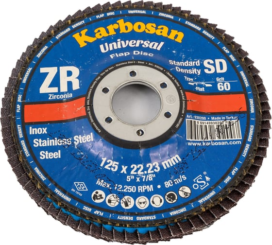 Изображение товара Круг лепестковый торцевой, прямой, цирконат 65% 125х22.2 мм, P-60 ABRAFORM AF-FLAP-FT-125-P60-ZR65