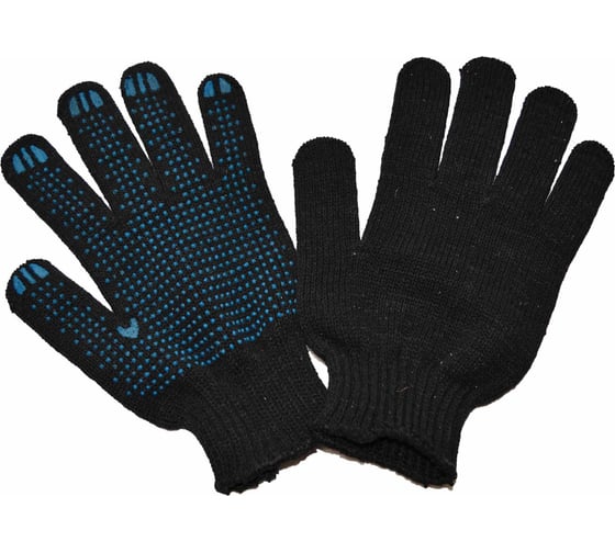 Изображение товара Трикотажные перчатки с ПВХ БЕРТА черные, 1 пара 100ч/1