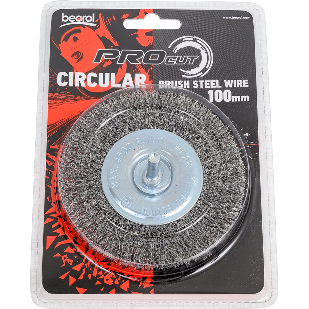 Изображение товара Плоская щетка 100 мм со шпилькой витая проволка для дрели BEOROL