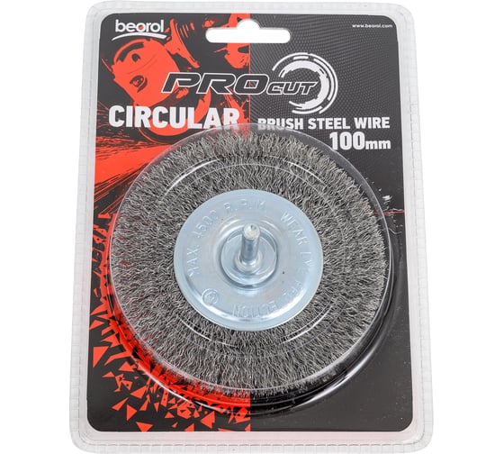 Изображение товара Щетка плоская (100 мм, со шпилькой, витая проволка) для дрели BEOROL 245858