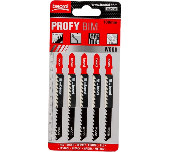 Изображение товара Пилки "profy" по дереву и ламинату 5 шт, 100 мм для лобзика BEOROL 245309