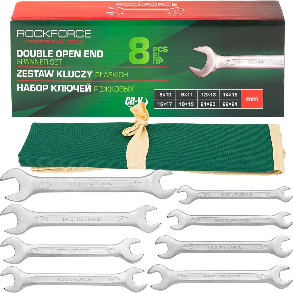 Изображение товара Набор рожковых ключей Rockforce 8 предметов RF-5084P, профессиональный металлопластик