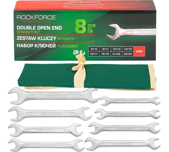 Изображение товара Набор рожковых ключей Rockforce 8 предметов RF-5084P(50698)