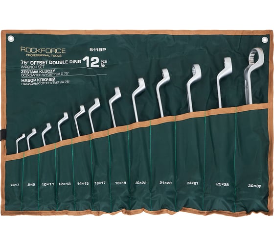 Изображение товара Набор ключей накидных Rockforce 12-гранных, 75°, 12 предметов RF-5118P (51026)