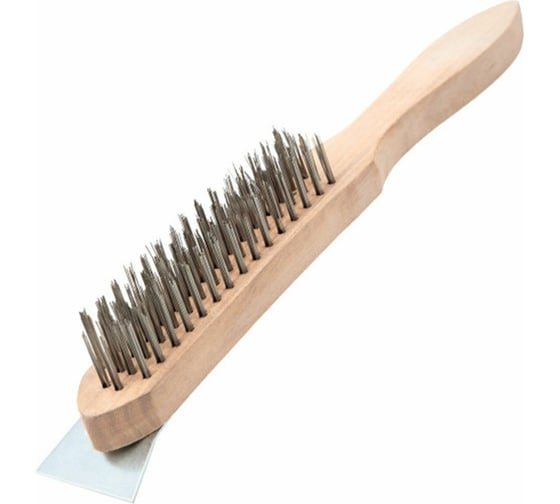 Изображение товара Щетка по металлу BEOROL 4 ряда, деревянная ручка со скребком 245311