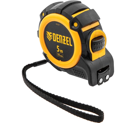 Изображение товара Рулетка Denzel 5 м, 19 мм, автоматическая фиксация, нейлоновое покрытие, магнит. зацеп, двухсторонняя разметка 31521