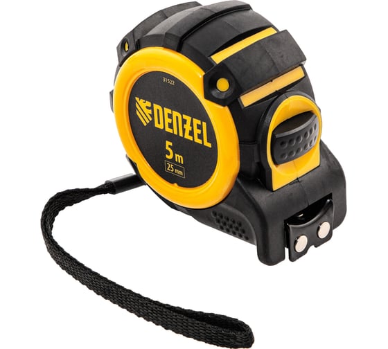 Изображение товара Рулетка Denzel 5 м, 25 мм, автоматическая фиксация, нейлоновое покрытие, магнит. зацеп, двухсторонняя разметка 31522