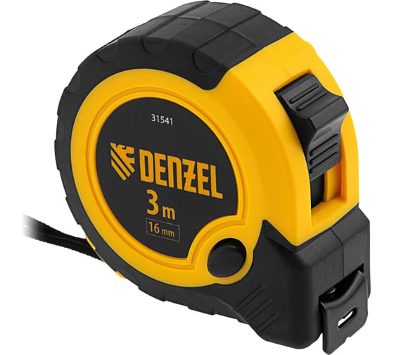Изображение товара Рулетка Denzel 3 м, 16 мм, двухкомпонентный корпус, кнопка-пауза 31541