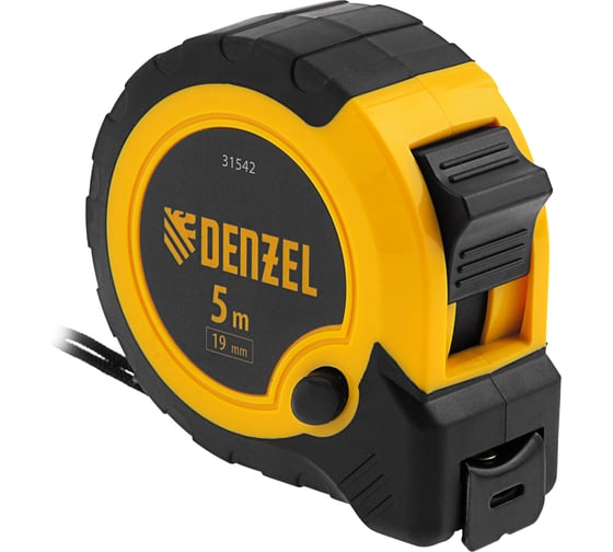 Изображение товара Рулетка Denzel 5 м, 19 мм, двухкомпонентный корпус, кнопка-пауза 31542