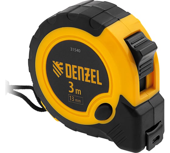Изображение товара Рулетка Denzel 3 м, 13 мм, двухкомпонентный корпус, кнопка-пауза 31540