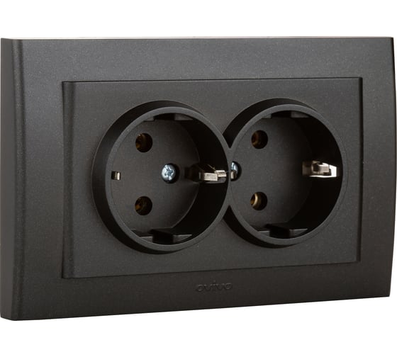 Изображение товара 2-местная розетка OVIVO с заземлением MINA, черный металлик, 401-170300-907