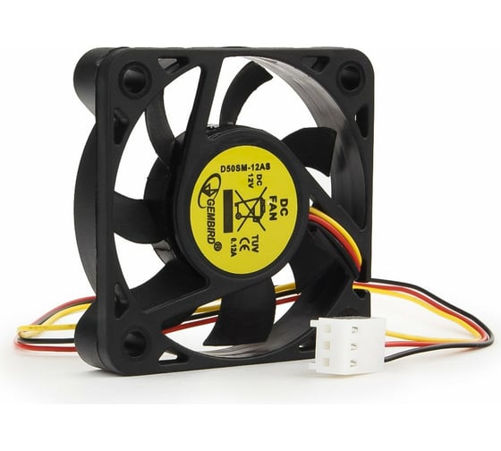 Изображение товара Вентилятор Gembird 50x50x10 втулка 3 pin провод 25 см D50SM-12AS