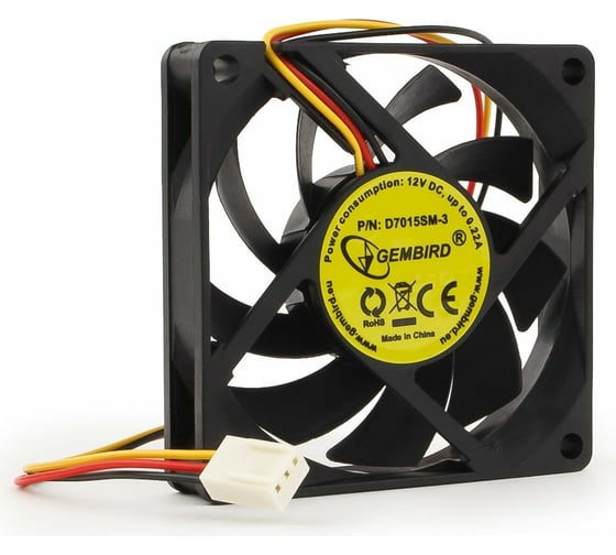 Изображение товара Вентилятор Gembird 70x70x15 втулка 3 pin провод 25 см D7015SM-3