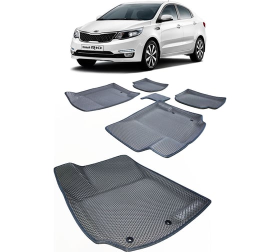 Изображение товара Ковры в салон автомобиля Eva Smart kia rio iii пресс борта 2011 - 2017 эва сота серые c красной окантовкой 3609-B1A7-S