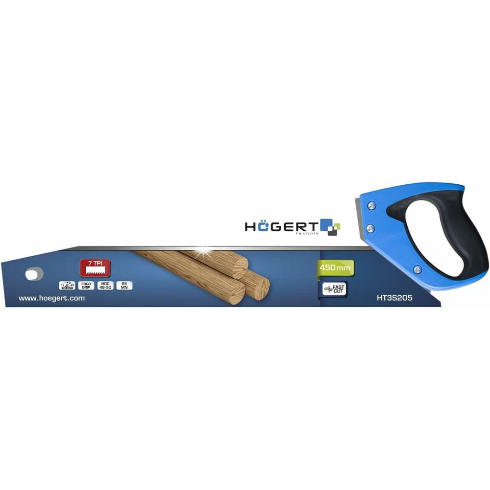 Изображение товара Пила-ножовка HOEGERT TECHNIK 450 мм 7 TPI профессиональная для веток и дров