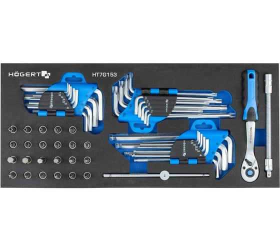 Изображение товара Набор шестигранных ключей HOEGERT TECHNIK трещотка 1/4", 53 шт., ложемент eva HT7G153