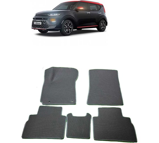 Изображение товара Ковры в салон автомобиля Eva Smart kia soul iii 2019 - эва сота чёрные c красной окантовкой 2892-B5A7-S