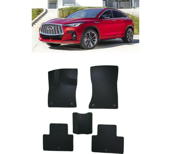 Изображение товара Ковры в салон автомобиля Eva Smart infiniti qx55 2021 - эва сота серые c черной окантовкой 3722-B1B5-S