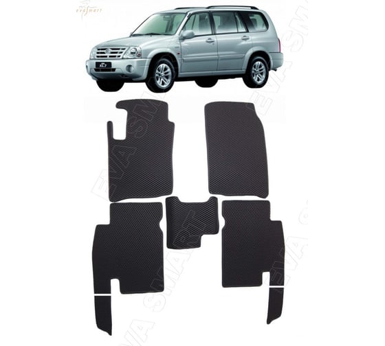 Изображение товара Ковры в салон автомобиля Eva Smart suzuki grand vitara xl-7 рестайлинг 7мест 2003 - 2006 эва сота чёрные c черной окантовкой 3055-B5B5-S