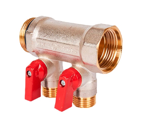 Изображение товара Коллектор с шаровыми кранами STOUT Smb 6210 341202 3/4", 2 отвода 1/2", красные ручки RG0091AACQLTJJ