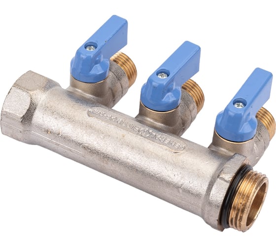 Изображение товара Коллектор с шаровыми кранами STOUT Smb 6211 341203 3/4", 3 отвода 1/2", синие ручки RG0091AACQML3R