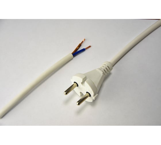 Изображение товара Сетевой шнур Мастер Тока ШВВПбм 2x0.75 белый, 6А, без заземления, 1,5 м, вк СШ0034