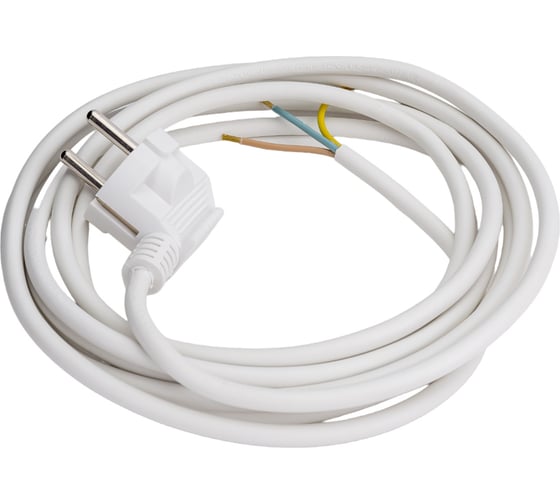 Изображение товара Сетевой шнур Мастер Тока ПВСбм 3x1 белый, 10А, с заземлением, 3м, угловая вилка СШ0027