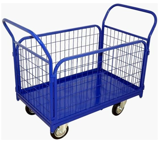 Изображение товара Платформенная тележка TOR ТП-3С 700x1200 мм, с бортами из сетки и двумя ручками, колеса 160 мм 1012415