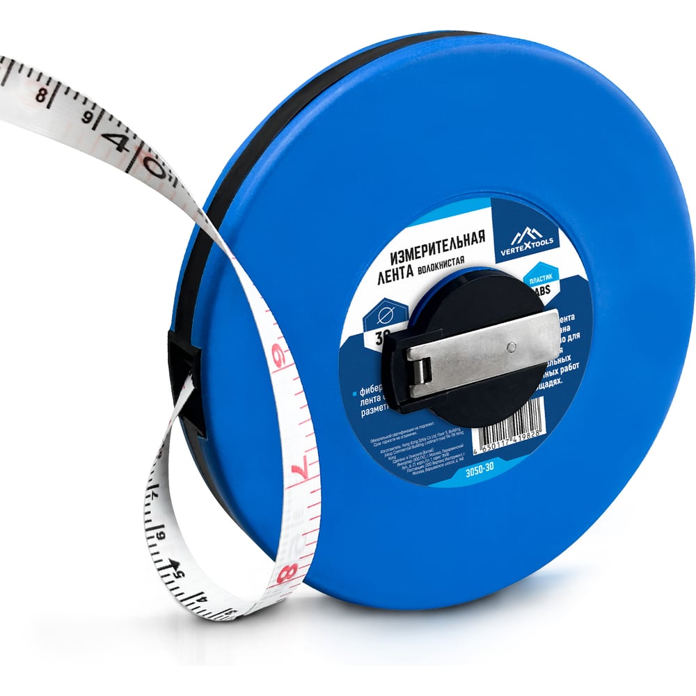 Изображение товара Мерная лента vertextools 30 м профессиональная фибергласс стекловолокно