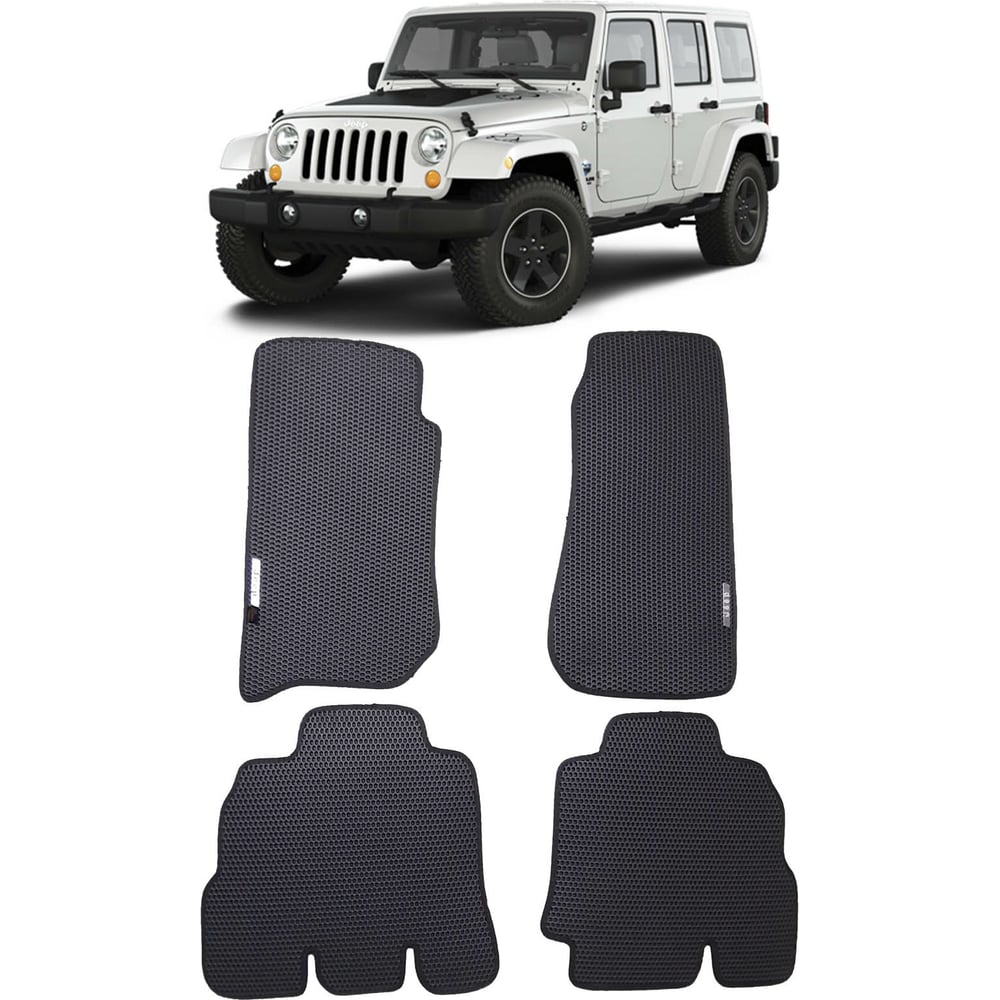 Изображение товара Ковры в салон автомобиля Eva Smart Jeep Wrangler iii (jk) 2007-2018 серые с коричневой окантовкой