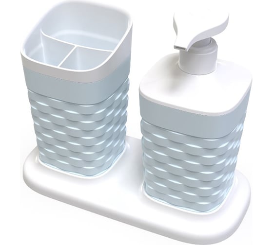 Изображение товара Набор для ванной комнаты ПОЛИМЕРБЫТ REEF на подставке, 3 предмета, цвет в ассортименте 4337202