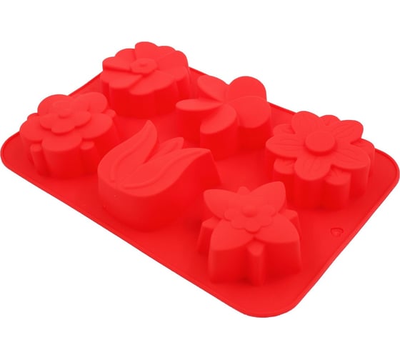 Изображение товара Силиконовая форма для выпечки Кошкин Дом Цветочки, 6 ячеек, 25x16.3x2.7 см 50-11-020