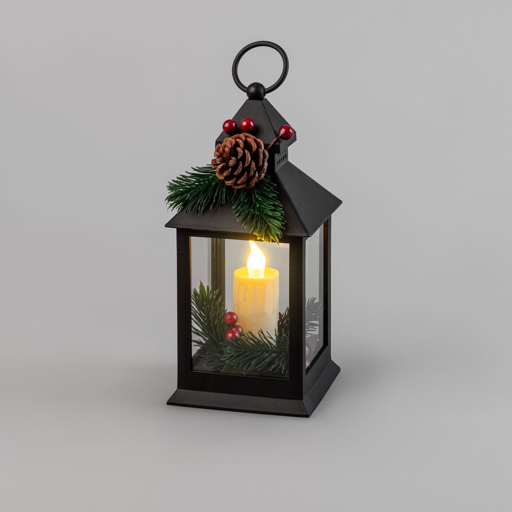 Изображение товара Декоративный фонарь Neon-Night со свечкой и шишкой, теплый белый 23.5 см