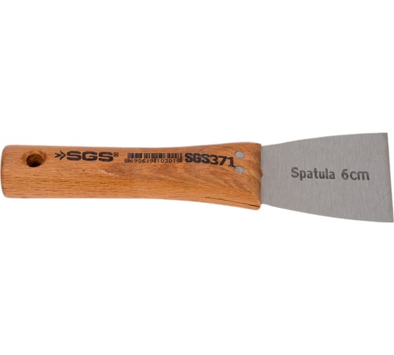 Изображение товара Шпатель из пружинной стали SGS 0,7мм с деревянной рукояткой (бук) 60 мм 371SGS