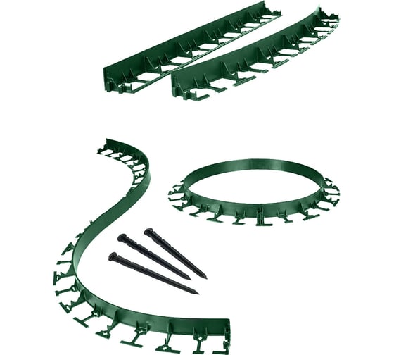 Изображение товара Садовый пластиковый бордюр ГеоПластБорд высота 58 мм, 8 метров + 32 колышка, 24 см. зелёный GPB58.08.32.Gr