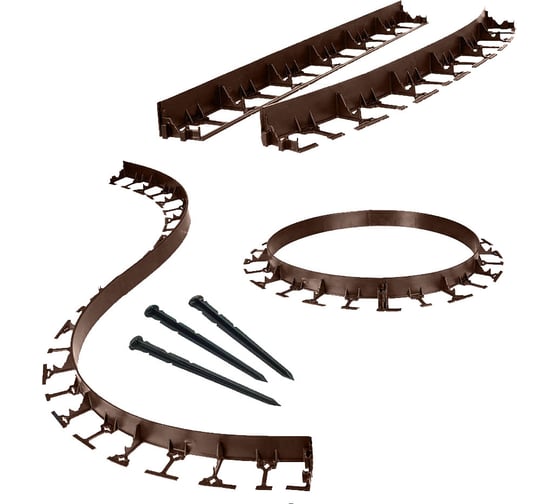 Изображение товара Садовый бордюр ГеоПластБорд h 4.5 см 8 метров + 24 колышка h 24 см цвет коричневый GPB45.08.24.Br