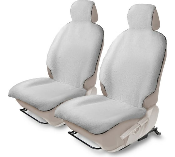 Изображение товара Меховые накидки на сиденье автомобиля AutoFlex из овечьей шерсти, с подголовником, 2 шт., белый, 91211