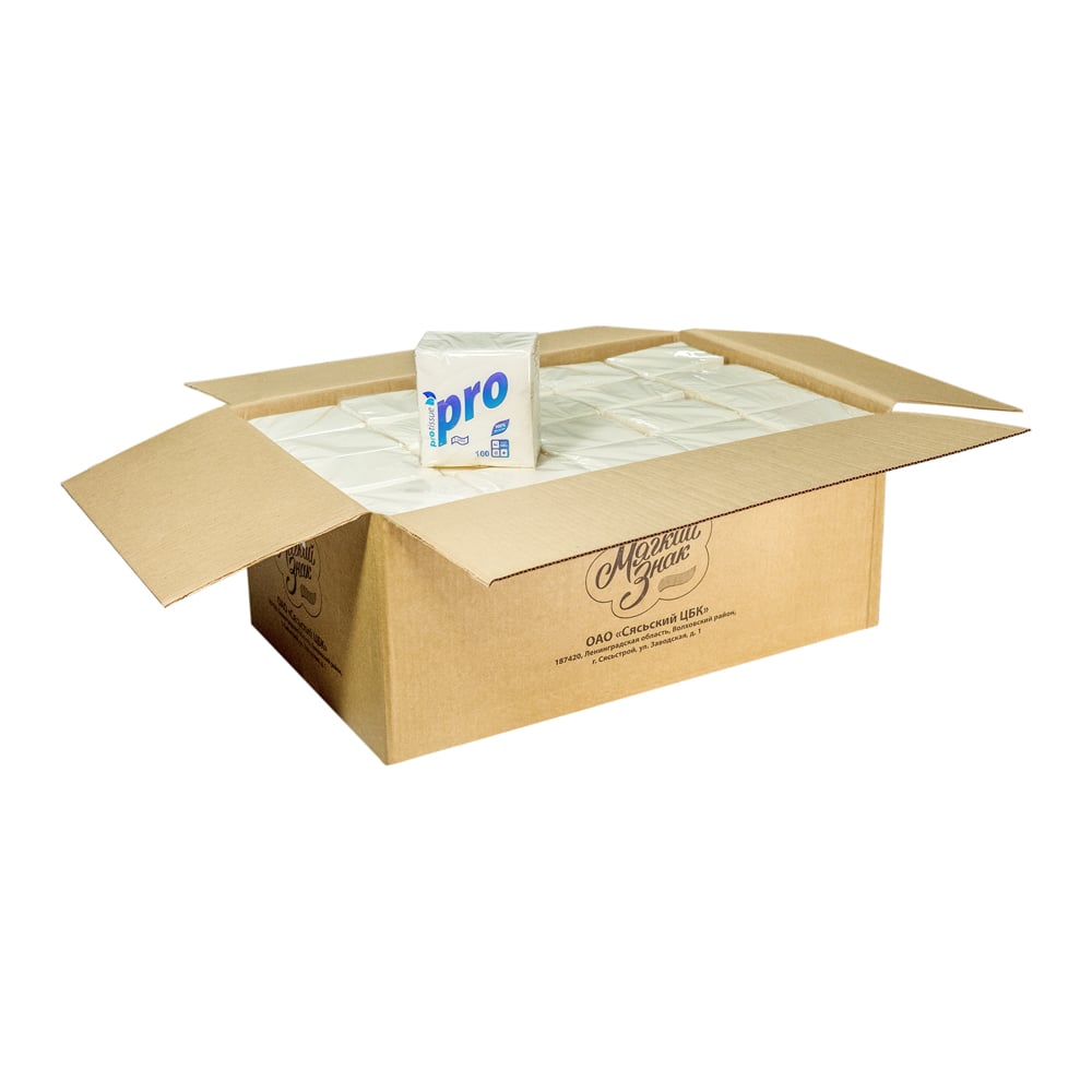 Изображение товара Бумажная салфетка Protissue pro, 100 шт., 24x24 см, белая, 1 слой